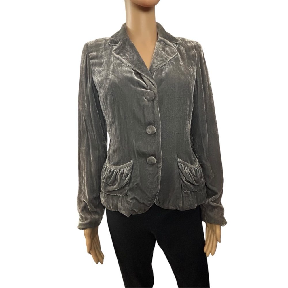 Contrast Vintage Velvet Silver Grey Shimmering Vintage Blazer 6Petite
